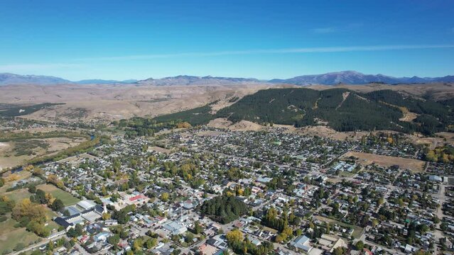 Aerial view of the City of "Junin de los Andes", Neuquen, Argentina. 4k video