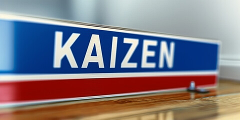 Fototapeta premium KAIZEN sign with blured background, Japanese term meaning 