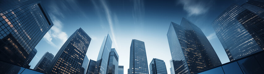 Fototapeta premium Stunning Urban Landscape of Modern Skyscrapers Under Blue Sky