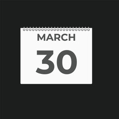 March 30 calendar reminder. 30 March daily calendar icon template. Calendar 30 March icon Design template. Vector illustration
