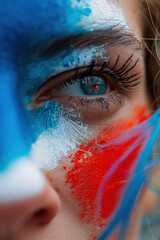 Patriotic Fan in Colorful Body Paint at 2024 Summer Olympics