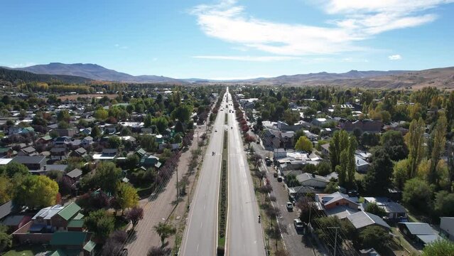 Aerial view of the City of "Junin de los Andes", Neuquen, Argentina. 4k video