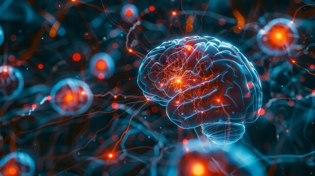 Scientific illustration of the human brain with neural pathways illuminated, showcasing the intricate network of connections, ideal for educational content