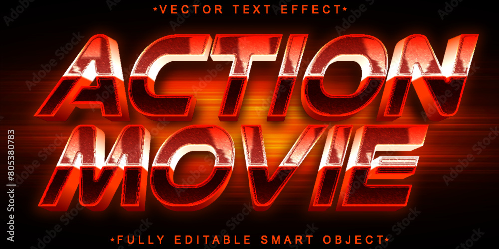 Poster red shiny action movie vector fully editable smart object text effect