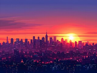 Breathtaking cityscape at sunset with vibrant colors and clear skyline details of modern metropolis urban landscape,travel destination scenery