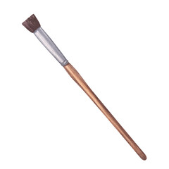 Flat paintbrush artist's tool for coloring. Art accessories. School supplies. Wooden handle and synthetic or squirrel bristles. Hand drawn watercolor illustration isolated background