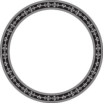 Vector monochrome black round Yakut ornament. Endless circle, border, frame of the northern peoples of the Far East.