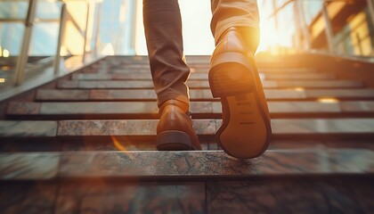 Young Businessman Sprinting Up Office Stairs - Close-Up Middle Image