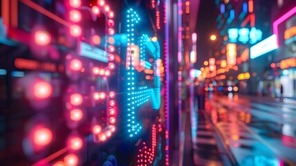Vibrant Neon Cityscape Showcases the Complexity of Modern Urban Life and the Interplay Between Technology,Commerce,and the Built Environment