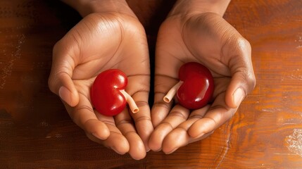 Pair of Hands Holding Two Small Cherries