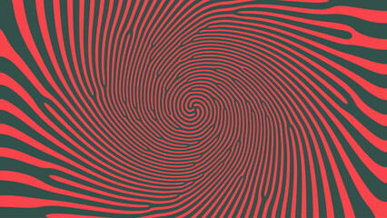 Mesmerizing Spiral Psychedelic Art Vector Hypnotic Pattern Red Green Abstract Background. Vortex Radial Structure Acid Trip Hallucination Effect Bizarre Abstraction. Optic Illusion Crazy Illustration