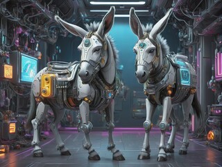 Electronic Robot Donkey Cyberpunk Futurism