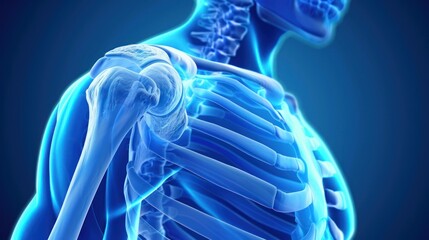 Human Skeleton on Blue Background