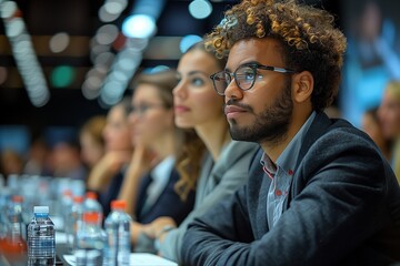 Focused Young Professionals Listening in Business Seminar, Diverse Audience Engaged in Corporate Training Environment