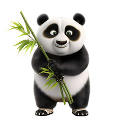 Cute Panda Holding Bamboo Isolated on transparent Background. Animals and Food Icon Cartoon Style Concept. 3D Render Illustration