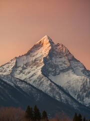 Mountain Bliss, Lone Peak Against a Peach Gradient Sky with Subtle Texture.