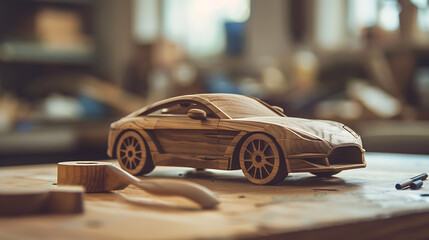 Wooden hand-crafted car model