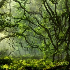 Fototapeta premium Mysterious Green Forest in Summer