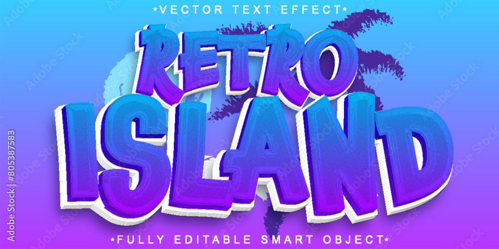 Poster cartoon retro island vector fully editable smart object text effect