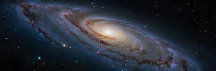 Fototapeta premium Abstract background image of space with stars galaxies and nebulas in random placement. AI generated