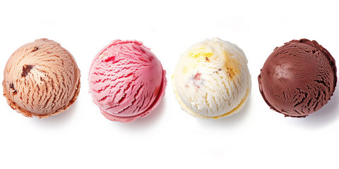 Delicious close up texture of four scooped ice cream variations