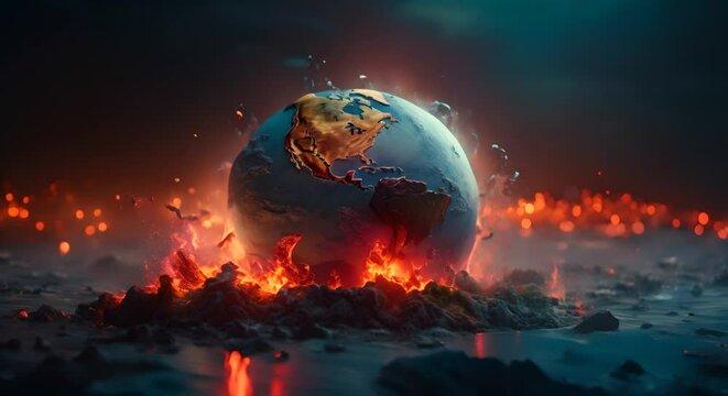 3D render of Earth showing visible signs of global warming, realistic paper-cut style, super blurred background,