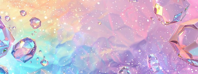 iridescent background with geometric shapes and sparkles, pastel colors, cute aesthetic, dreamy and ethereal in the style of various artists. - obrazy, fototapety, plakaty