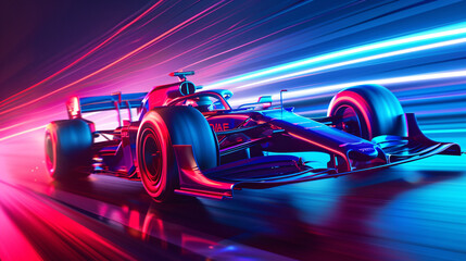 Fototapeta premium Futuristic Red Formula One Car Speeding with Vibrant Red Light Trails