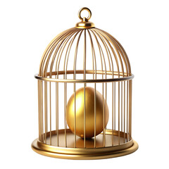 Golden bird cage with open door 3D rendering