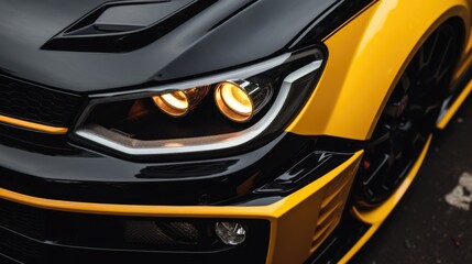 Xenon lights of yellow black car
