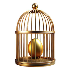 Golden bird cage with open door 3D rendering