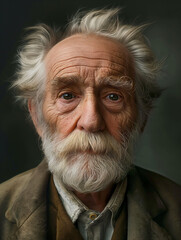 Portret starego mężczyzny z siwą brodą.