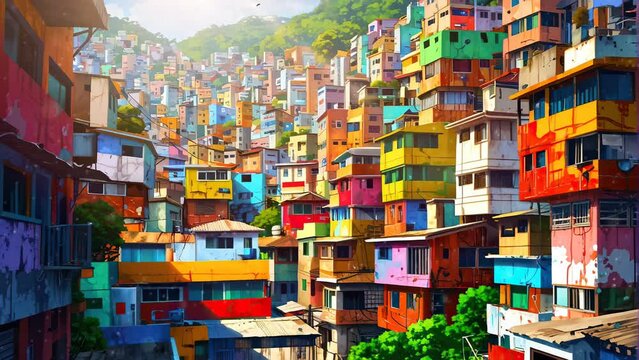 Embark on a tour of the historic favela districts through this 4k looping video, where colorful houses are part of a rich and diverse cultural heritage
