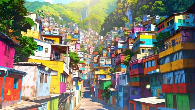 Get a profound glimpse into life in the old favelas through this 4k looping video, where colorful houses become icons of resilience and vibrant living