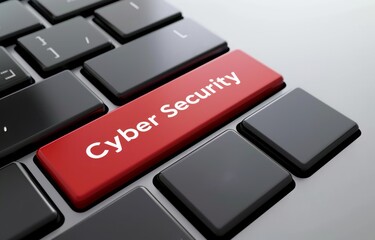 Fototapeta premium A black keyboard red button with the words cyber security