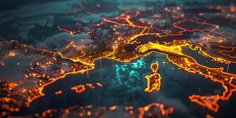 World map made of fire aerial view from above