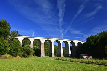 Big railway bridge in the valley. Dolni Loucky - Czech Republic. Concept for transport and travel...