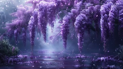 Purple wisteria floral background, best for web, banner, travel, and tranquil background.