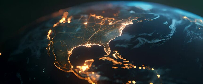 Digital globe projection, America-centric, illustrating the global impact of American digital media, - Powered by Adobe