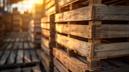 wooden crate and pallet stack near the warehouse
