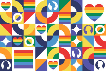 Obraz premium Happy Pride Month. LGBT. June. Seamless geometric pattern. Template for background, banner, card, poster. Vector EPS10 illustration.