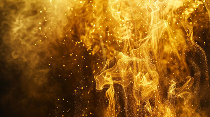 A cascade of golden smoke, shimmering against a dark, velvety background, creating a luxurious and opulent high-definition abstract image.