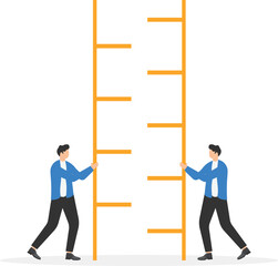 Teamwork concept business people Symbol of working together, cooperation, partnership metaphor, two businessmen connecting part of ladder for lifting up
