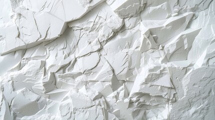 A white concrete wall with large cracks and chips.