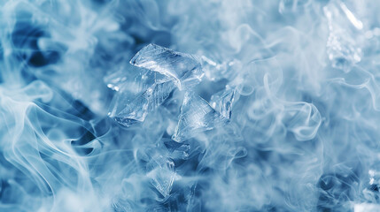 A close-up of smoke in crystal blue and white, creating a frosty, icy effect that mimics winter's chill.