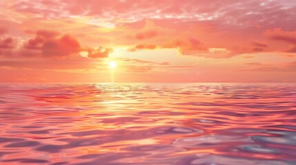 Fototapeta premium A sunset over the sea, featuring warm orange and pink hues reflecting off the water.