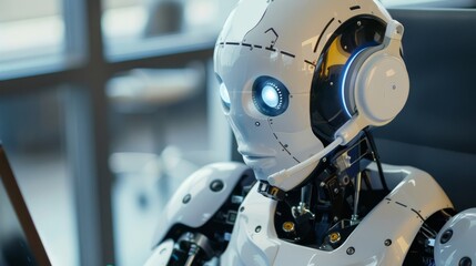 Fototapeta premium Close up of robot's head. Modern technology and artificial intelligence concept