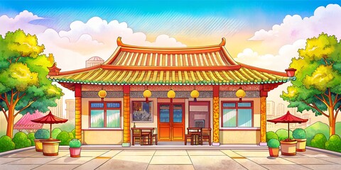 Chinese style tavern - obrazy, fototapety, plakaty