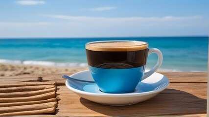coffee on the beach, ai generated