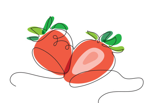 Two strawberries in minimalism in one line clipart in vector	